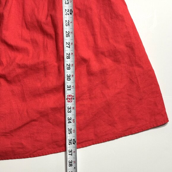 Isabel Maternity Smocked Dress Linen Blend Stretch Coral Red Peasant Milkmaid - Picture 14 of 14